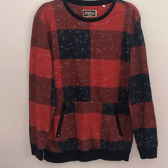 Modern Amusement women Sz M red/blue Pull Over Sweater zipped pock… - Picture 1 of 6
